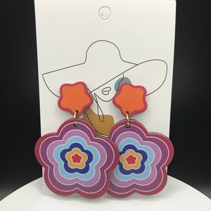 NWT Spiral Pattern Colorful Dangle Earrings Set Retro Bohemian Style